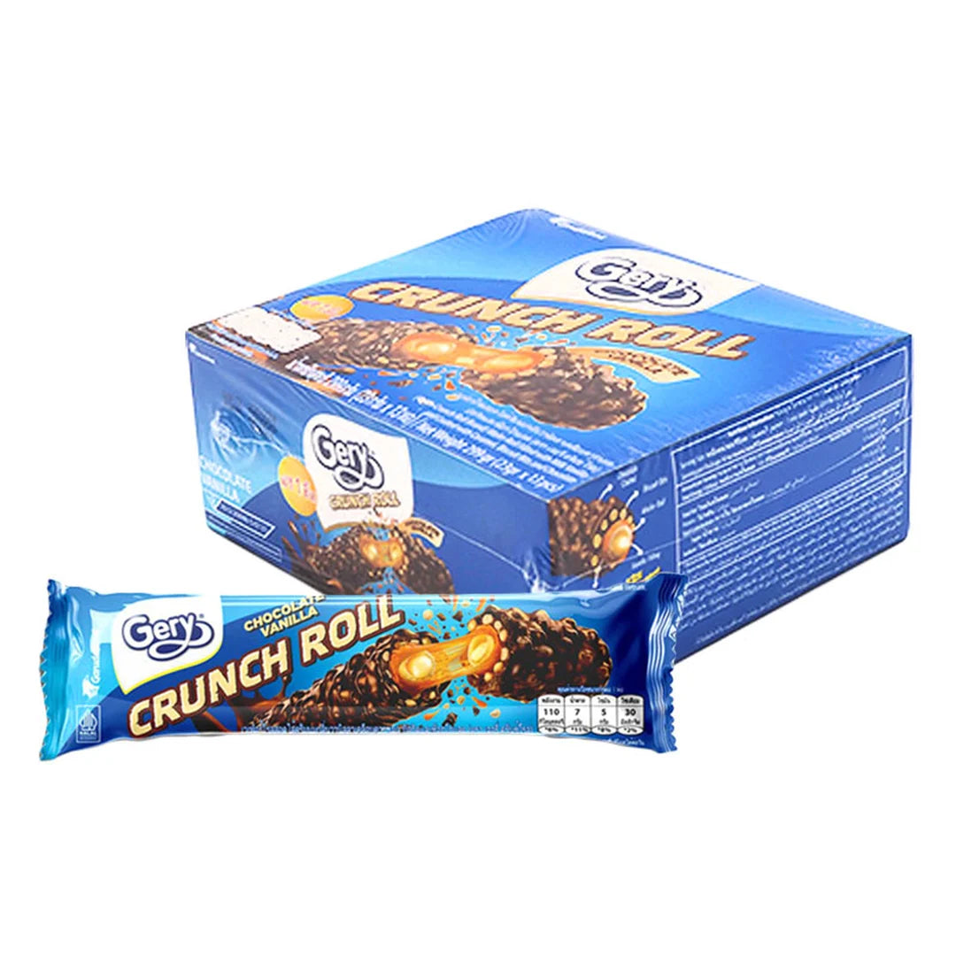 GERY Crunch Roll wafer roll filled with milk vanilla 23 g. x12 (เจอรี่)