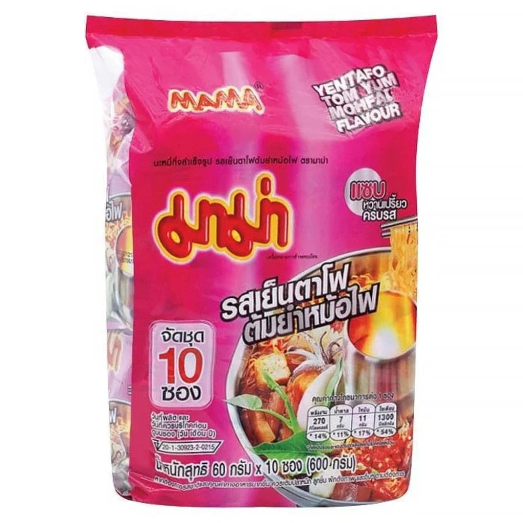 มาม่า บะหมี่กึ่งสำเร็จรูป รสเย็นตาโฟต้มยำหม้อไฟ แพ็ก 10 ซอง
