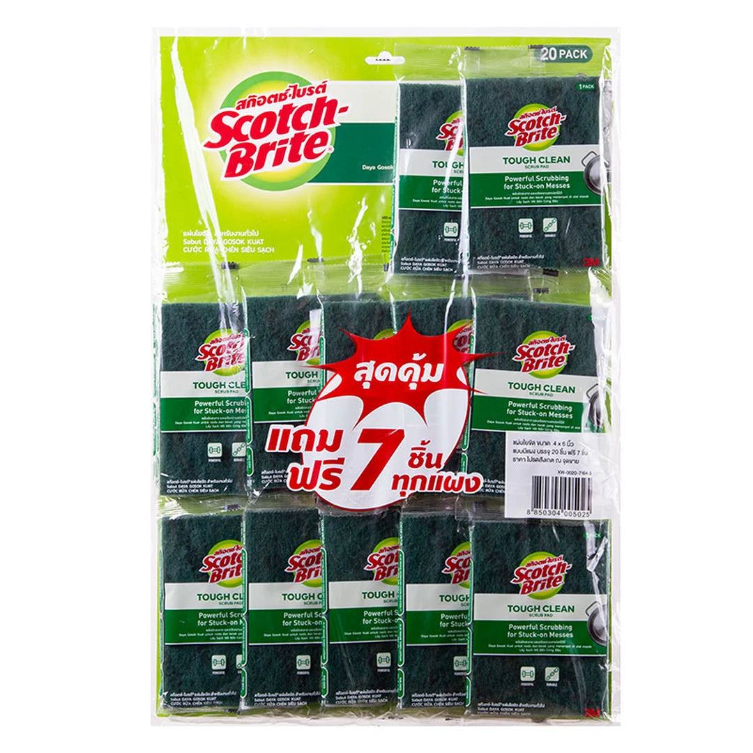 สก๊อตช์-ไบรต์ แผ่นใยขัด สีเขียว 4x6 นิ้ว 20 ชิ้น