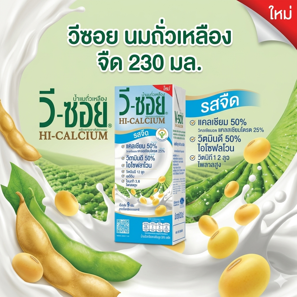 วีซอย นมถั่วเหลือง จืด 230 มล.