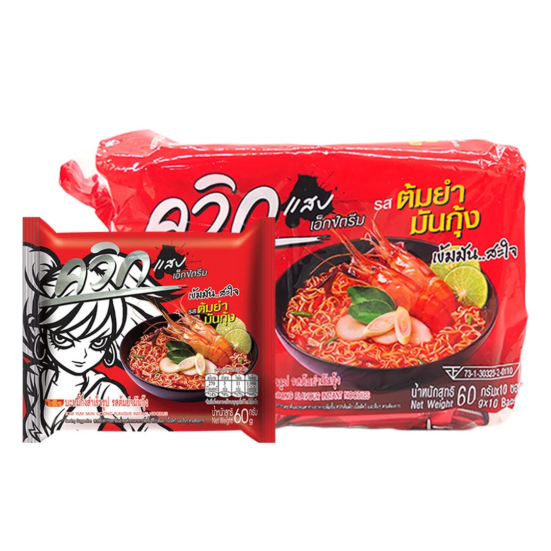 Wai Wai Quick Instant Noodles Tom Yum Mun Kung Flavour 60 g. Pack 10
